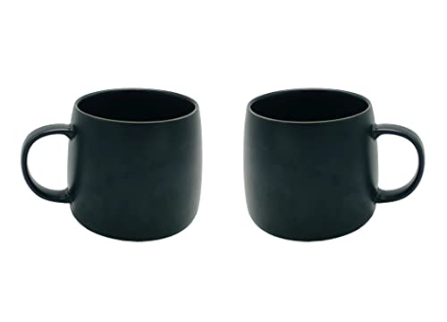 2 Stück Keramikbecher, Porzellantassen mit Griff, glatte Keramikbecher für Kaffee, Tee, Milch, Kakao (schwarz) von PACEKONER