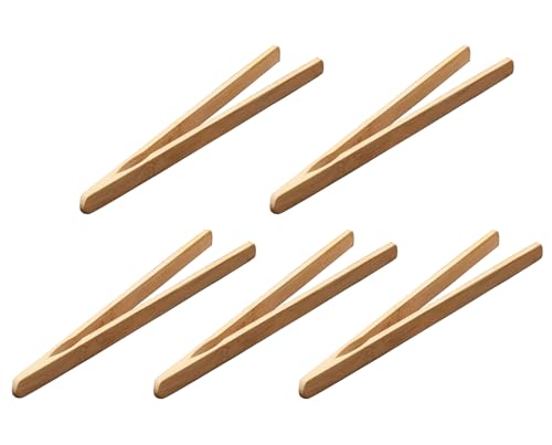 5 Stück Bambus-Toasterzange, wiederverwendbar, hitzebeständig, aus Holz, lange Bambuszange zum Servieren von Toastbrot, Grill, Obst (25,4 cm) von PACEKONER