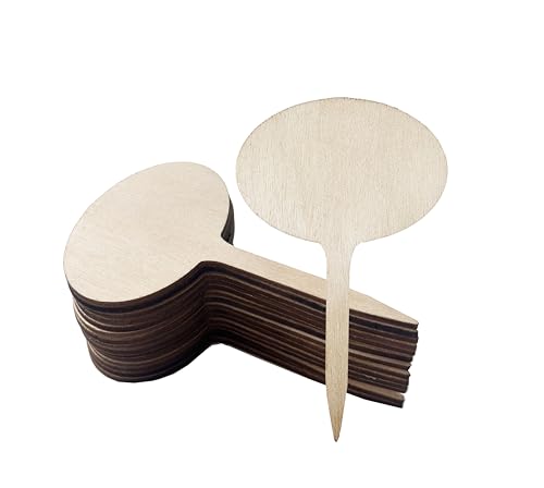Pflanzenetiketten aus Holz, natürliche Holzpflanzenmarker, Gartenschilder, T-Typ-Gartenmarkierer für Sukkulenten, Kräuter, Setzlinge, Topfpflanzen, Blumen, Gemüse, 100 Stück (oval) von PACEKONER