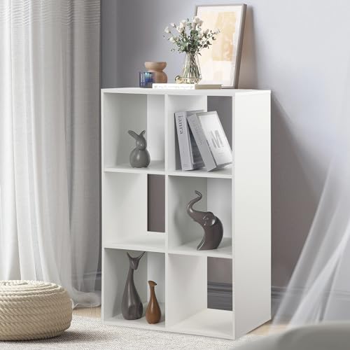 PACHIRA Bücherregal mit 3 Ebenen, 2 * 3 Holz Bücherschrank Stufenregal, Standregal mit 3 Fächern, offenes Aufbewahrungsregal Würfelregal für Kleidung, Spielzeug, Büroregal für Wohnzimmer von PACHIRA E-Commerce