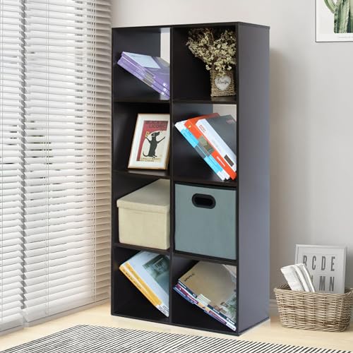 PACHIRA Bücherregal mit 4 Ebenen, 2 * 4 Holz Bücherschrank Stufenregal, Standregal mit 3 Fächern, offenes Aufbewahrungsregal Würfelregal für Kleidung, Spielzeug, Büroregal für Wohnzimmer von PACHIRA E-Commerce