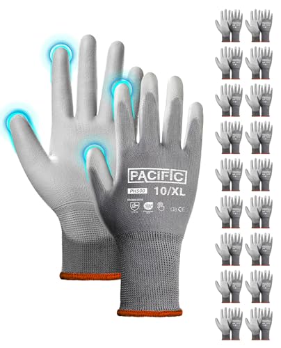 PACIFIC 18 Paar PU Beschichtete Sicherheitshandschuhe, Mehrzweck Arbeitshandschuhe für Herren, Nahtloses Strick, Power-Grip, Grau, XL/10 PACIFIC 18 Paar PU Beschichtete Sicherheitshandschuhe, Mehrzweck Arbeitshandschuhe für Herren, Nahtloses Strick, Power-Grip, Grau, XL/10 von PACIFIC PPE