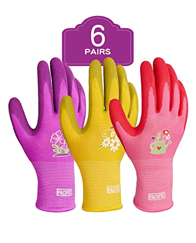PACIFIC 6 Paar Gartenhandschuhe für Damen, Gartenhandschuhe mit rutschfeste Crinkle Latex Beschichtung, robuste Handschuhe Größe 8/M PACIFIC 6 Paar Gartenhandschuhe für Damen, Gartenhandschuhe mit rutschfeste Crinkle Latex Beschichtung, robuste Handschuhe Größe 8/M von PACIFIC PPE