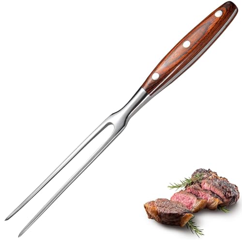 Professionelle Grillgabeln, 29,5 cm, robuste Fleischschnitzgabeln aus Edelstahl mit ergonomischem Holzgriff, für Truthahn, Prime Rib und Braten (Silber) von PACIOCEAN