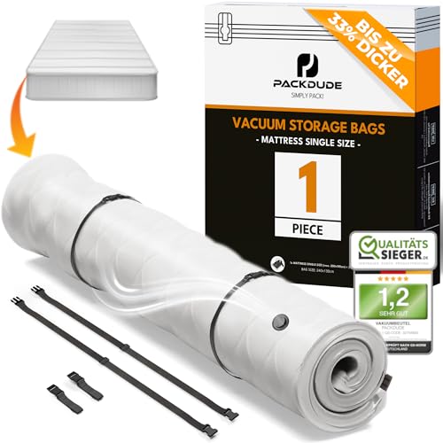 PACKDUDE® Vakuumbeutel für Matratzen bis 200x100cm (Beutelgröße: 240x130cm) I Matratzen Vakuumbeutel für Schaumstoff-, Gel- & Latexmatratzen I Mattress Vacuum Bag I Vakuumbeutel Matratze vakuumieren von PACKDUDE