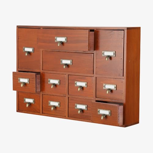 PACKGILO Apothekerschrank mit 12 Schubladen, Tisch-Apotheker-Schubladen, Bibliothekskarten, Katalogschrank, Medizinschränke, Holz, Schreibtisch-Organizer, Holz-Aufbewahrungsbox (braun) von PACKGILO