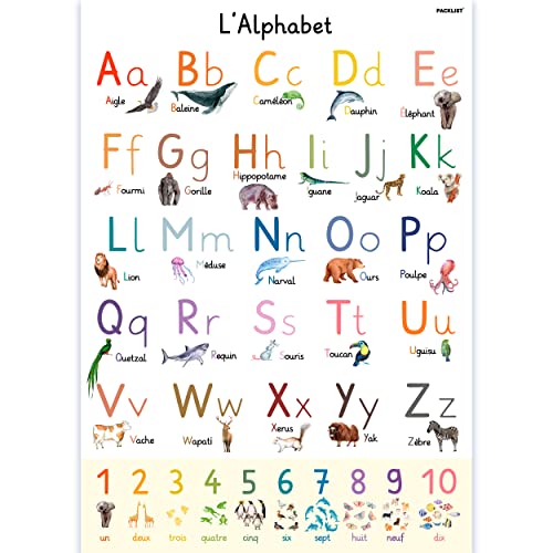 PACKLIST Poster de l'Alphabet Français avec des Lettres et des Animaux Amusants pour une Apprentissage Facile - Parfait pour Décorer les Chambres d'Enfants et les Salles de Classe von PACKLIST