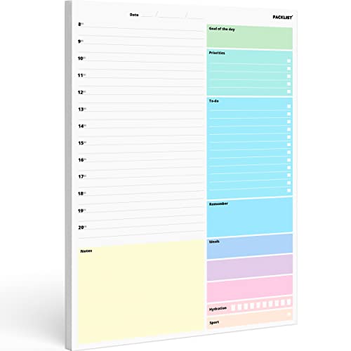 PACKLIST Undated Daily Planner A4 - Organiser Hourly Planner 52 Pp. for Home, Study, Work & Family Plans: Goal of the Day, TOP Priorities, TO DO List, Remember, Notes; Meals, Hydration & Sport Tracker von PACKLIST