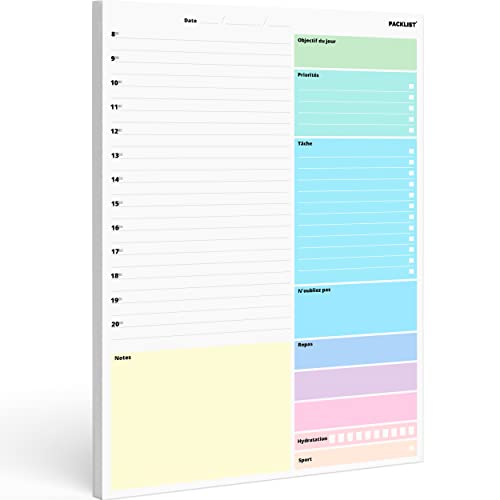 PACKLIST Planning Journalier Francais - Planificateur Hebdomadaire A4, Agenda Daily Planner, Objectif du jour, Priorités, Tâche, N'oubliez pas, Aliments, Hydratation, Sport, Notes - Design Exclusif von PACKLIST