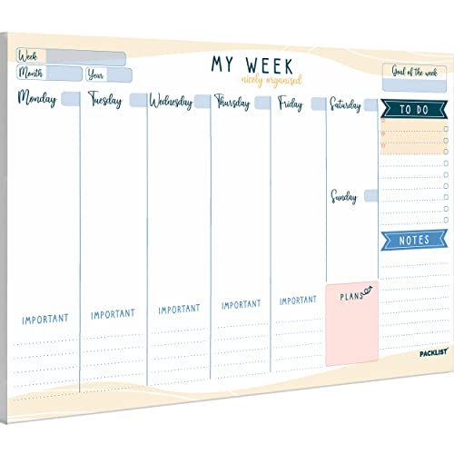 PACKLIST® Weekly Planner Pad A4 - Stylish Undated Weekly Organiser, 52 Pages for Home, Study, Work & Family Plans - Beautiful Timetable Planner & Notes to Stay Organised & to Boost your Productivity PACKLIST® Weekly Planner Pad A4 - Stylish Undated Weekly Organiser, 52 Pages for Home, Study, Work & Family Plans - Beautiful Timetable Planner & Notes to Stay Organised & to Boost your Productivity von PACKLIST