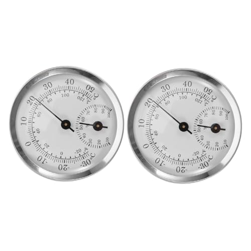PACKOVE 2 Stück Mini Analog Hygrometer Thermometer für Zigarrenschränke Präziser Feuchtigkeitsmesser Kompakter Zigarre Luftfeuchtigkeitssensor Tragbar Einfache Bedienung Silberfarben von PACKOVE