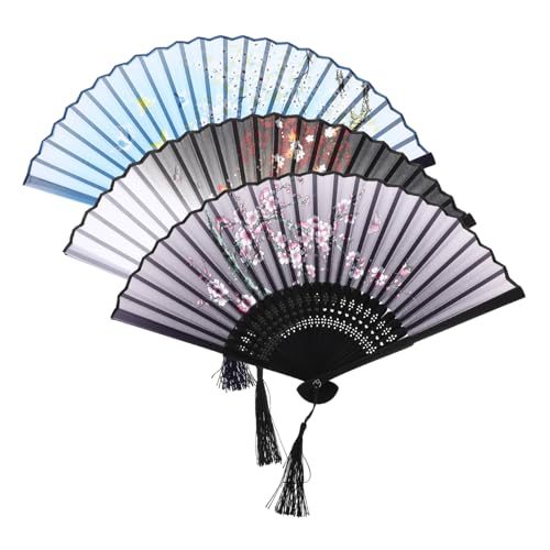 PACKOVE 3 Stück Faltender Handfächer im Vintage Stil Teiliges Robustem Material mit Quaste für Tanzpartys und Dekoration Stilvolle Chinesische Designs Zufällige Auswahl von PACKOVE