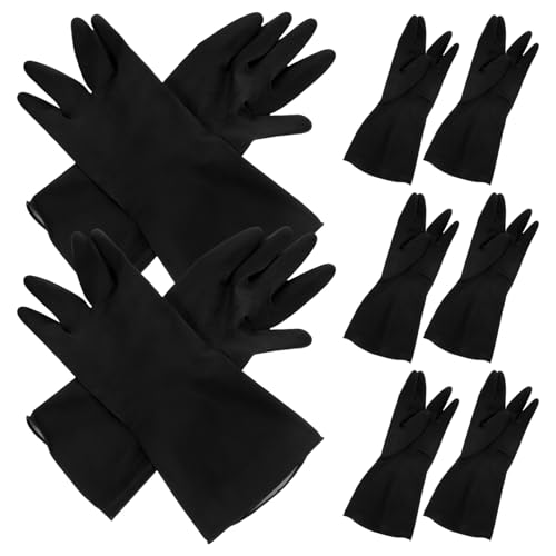 PACKOVE 5 Paare Wasserdichte Küchenhandschuhe Schwarz Wiederverwendbare Gummihandschuhe für Haushaltsreinigung Geschirrspülen und Handschutz Ergonomisch und Ölbeständig von PACKOVE