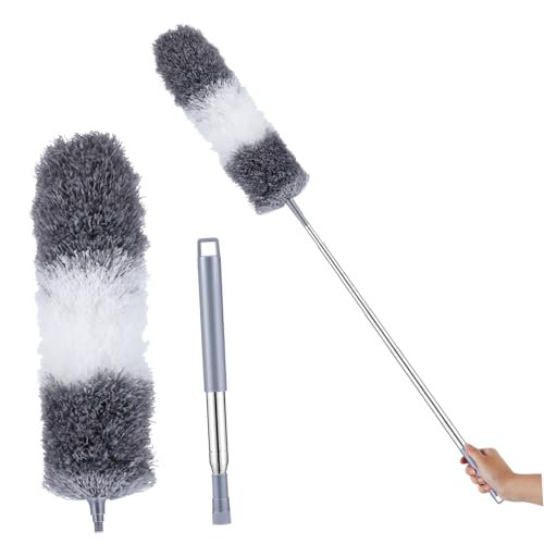 PACKOVE Flexibler Mikrofaser Staubwedel mit Teleskopstange für Effektive Reinigung Hoher Decken Ventilatoren und Großer Flächen Wiederverwendbar Einfach zu Montieren für Staubentfernung von PACKOVE