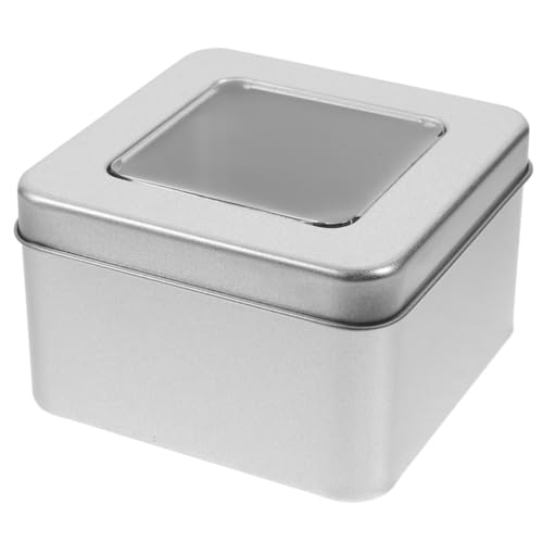 PACKOVE Kleine Aufbewahrungsbox Aus Metall Mit Deckel Quadratische Silberne Metalldose Mit Transparentem Fenster Für Gewürzen Tee Verwendet von PACKOVE