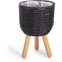 Paco Home - Blumentopf Übertopf Groß Blumenkübel Innen Pflanzentopf Set Korb Geflochten Holz Schwarz, 2pcs Set / Design 3 von PACO HOME