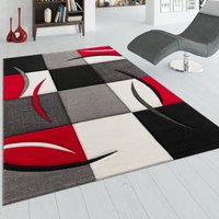 Designer Teppich mit Konturenschnitt Karo Muster Rot Schwarz 240x330 cm - Paco Home Designer Teppich mit Konturenschnitt Karo Muster Rot Schwarz 240x330 cm - Paco Home von PACO HOME