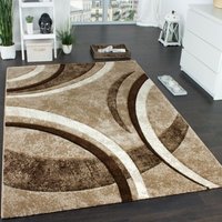 Designer Teppich mit Konturenschnitt Muster Gestreift Braun Beige Creme Meliert 120x170 cm - Paco Home von PACO HOME