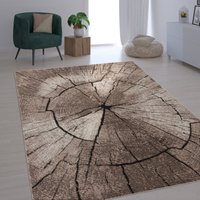 Edler Designer Teppich Wohnzimmer Holzstamm Baum Optik Natur Grau Braun Beige 140x200 cm - Paco Home von PACO HOME