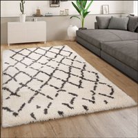 Hochflor-Teppich, Shaggy Im Flokati-Stil Mit Rauten-Muster In Grau Weiß 60x90 cm - Paco Home von PACO HOME