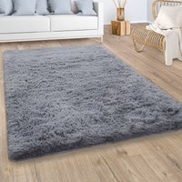 Hochflor Teppich Wohnzimmer Fellteppich Kunstfell Flauschig Rutschfest Grau 200x290 cm - Paco Home von PACO HOME