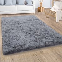 Paco Home - Hochflor Teppich Wohnzimmer Fellteppich Kunstfell Flauschig Rutschfest Grau ø 200 cm Rund von PACO HOME