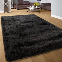 Paco Home - Hochflor Teppich Wohnzimmer Schlafzimmer Shaggy Einfarbig Flauschig Modern Anthrazit 120x170 cm von PACO HOME