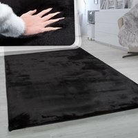 Paco Home - Hochflor Teppich Wohnzimmer Super Softes Kaninchenfell Imitat Kunstfell Schwarz 150x170 cm Oval von PACO HOME