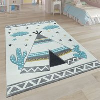 Paco Home - Kinder-Teppich, Kinderzimmer Pastell Farben, Indianer-Zelt Motiv 3-D, in Cream Grau 133 cm Quadrat von PACO HOME