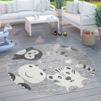 Paco Home Kinderteppich Kinderzimmer Outdoorteppich Rund Spielteppich Modern Tiere Grau Ø 160 cm Rund von PACO HOME