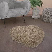 Kunstfell Fellteppich Imitat Teppich Hochflor Sitzkissen Herzform Rund Fell Form Beige, 80x75 cm Herz-Form - Paco Home von PACO HOME