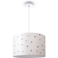 Paco Home Deckenlampe Lampenschirm Stoff Pendelleuchte E27 Hängeleuchte Schlafzimmer Rund Pendelleuchte - Weiß, Design 3 (Ø45,5 cm) von PACO HOME