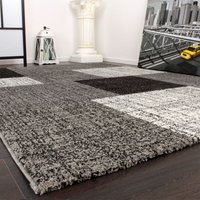 Paco Home - Designer Teppich Modern Kariert Kurzflor Design Meliert In Grau Creme Braun 120x170 cm von PACO HOME