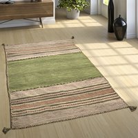 Designer Teppich Webteppich Kelim Handgewebt 100% Baumwolle Modern Gemustert Grün 160x220 cm - Paco Home von PACO HOME