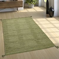Designer Teppich Webteppich Kelim Handgewebt 100% Baumwolle Modern Meliert Grün 60x110 cm - Paco Home von PACO HOME