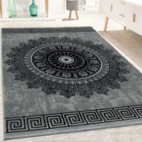 Paco Home Designer Teppich Wohnzimmer Mandala Muster Kurzflor Barock Stil In Grau Schwarz 80x300 cm von PACO HOME