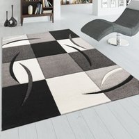 Designer Teppich mit Konturenschnitt Muster Kariert in Schwarz Weiss Grau 300x400 cm - Paco Home von PACO HOME