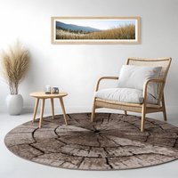 Edler Designer Teppich Wohnzimmer Holzstamm Baum Optik Natur Grau Braun Beige ø 160 cm Rund - Paco Home von PACO HOME