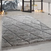 Paco Home - Hochflor-Teppich, Weicher Shaggy Für Wohnzimmer Mit Rauten-Muster, In Grau 60x100 cm von PACO HOME