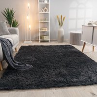 Paco Home - Hochflor Teppich Wohnzimmer Fellteppich Kunstfell Shaggy Flauschig Einfarbig 60x100 cm, Anthrazit von PACO HOME