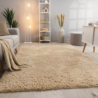 Paco Home - Hochflor Teppich Wohnzimmer Fellteppich Kunstfell Shaggy Flauschig Einfarbig 80x150 cm, Beige von PACO HOME