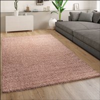 Hochflor Teppich Wohnzimmer Shaggy Langflor Modern Einfarbig Rosa 70x250 cm - Paco Home von PACO HOME