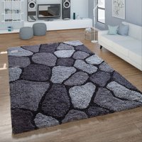 Paco Home Hochflor Wohnzimmer Teppich Shaggy Konturenschnitt Stein Design In Anthrazit 240x340 cm von PACO HOME