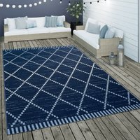 Paco Home - In- & Outdoor Flachgewebe Teppich Ethno Geometrisch Skandi-Design In Blau Weiß 120x170 cm von PACO HOME