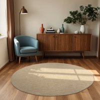 Paco Home In- & Outdoor Teppich Flachgewebe einfarbig modern wetterfest für Terrasse Küche 200 cm Rund, Natur von PACO HOME