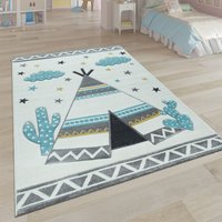 Paco Home Kinder-Teppich, Kinderzimmer Pastell Farben, Indianer-Zelt Motiv 3-D, in Cream Grau 140x200 cm von PACO HOME