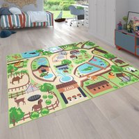 Kinder-Teppich Für Kinderzimmer, Spiel-Teppich, Zoo Mit Tiger, Bär, Löwe, Bunt 100x200 cm - Paco Home von PACO HOME