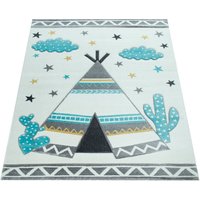 Paco Home Kinderteppich "Ela 215", rechteckig, 16 mm Höhe, Kurzflor, 3D-Design, Motiv Zelt, Wolken & Sterne, Kinderzimmer von PACO HOME