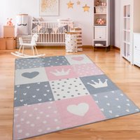 Paco Home Kinderteppich "Eliz 391", rechteckig, Kurzflor, Spielteppich, Patchwork-Muster, Motiv Krone, Herz & Punkte von PACO HOME