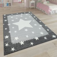 Paco Home - Kinderteppich Grau Weiß Kinderzimmer 3-D Bordüre Sternen Design Weich Robust 160x230 cm von PACO HOME